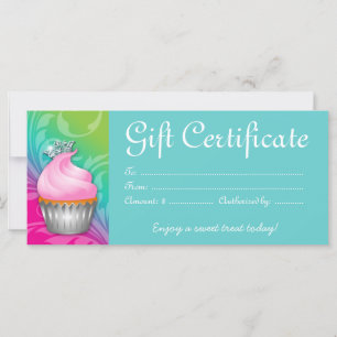 Carte Certificat cadeau Cupcake Couronne Rose Bleu
