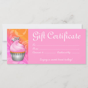 Carte Certificat cadeau Cupcake Couronne rose orange