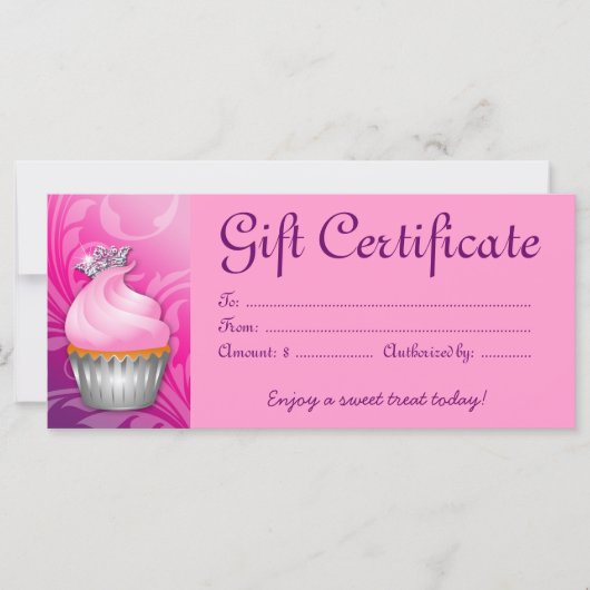 Carte Certificat cadeau Cupcake Couronne rose pourpre (Devant)