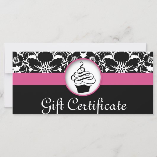Carte Certificat cadeau Cupcake Floral Damask Rose Noir (Devant)