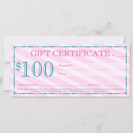 Carte Certificat cadeau Cupcakes coloré (Dos)