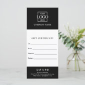 Carte Certificat cadeau d'affaires chic moderne avec log (Debout devant)