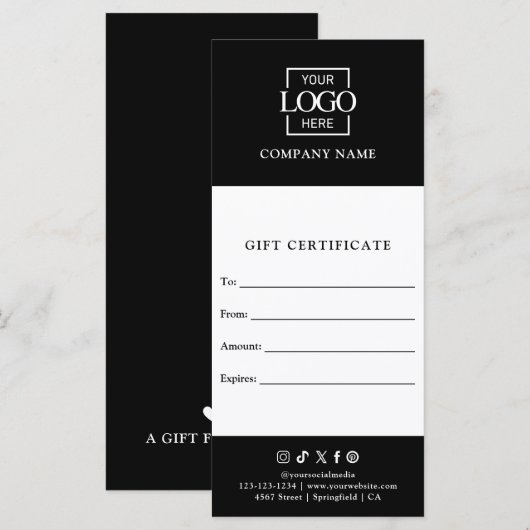 Carte Certificat cadeau d'affaires chic moderne avec log (Devant / Derrière)