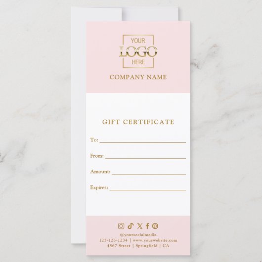 Carte Certificat cadeau d'affaires chic moderne avec log (Devant)