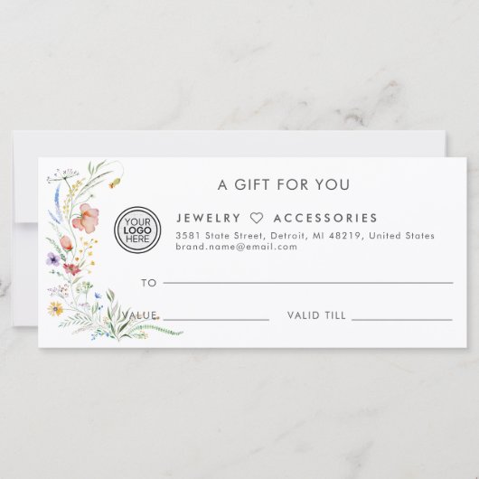 Carte Certificat cadeau d'affaires de la Boutique de sal (Devant)