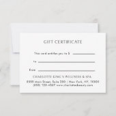 Carte CERTIFICAT CADEAU D'AFFAIRES, minimaliste moderne  (Dos)