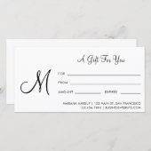 Carte Certificat cadeau d'affaires Monogramme (Devant / Derrière)