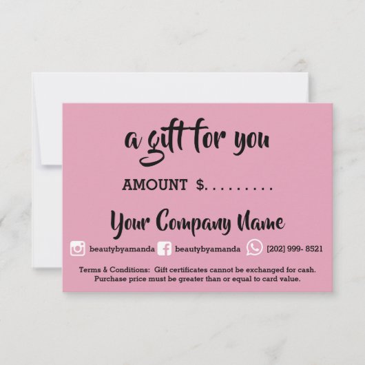 Carte Certificat cadeau d'affaires ongles Studio Pink Pa (Devant)