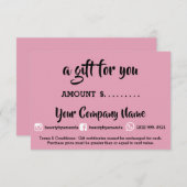 Carte Certificat cadeau d'affaires ongles Studio Pink Pa (Devant / Derrière)