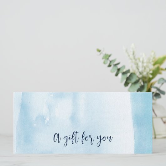 Carte Certificat cadeau d'aquarelle bleue (Debout devant)