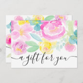 Carte Certificat cadeau d'aquarelle florale rose (Devant / Derrière)