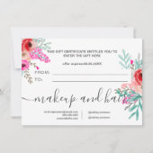 Carte certificat cadeau d'aquarelle rose menthe (Dos)