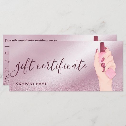 Carte Certificat Cadeau d'Artiste Ongulaire Glitter Chic (Devant / Derrière)