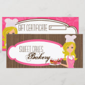 Carte Certificat cadeau de 4"x9" Blonde Baker Coupe rose (Devant / Derrière)