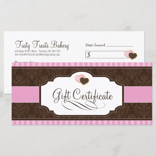 CARTE CERTIFICAT CADEAU DE BAKERY (Devant / Derrière)