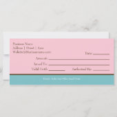 Carte Certificat cadeau de boulangerie de gâteaux (Dos)