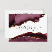 Carte Certificat-cadeau de Bourgogne et d'or Agate (Devant / Derrière)