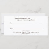 Carte Certificat cadeau de bronzage et de maquillage (Dos)