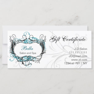 Carte certificat-cadeau de chic, noir et blanc aqua