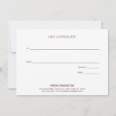 Carte Certificat cadeau de coiffeur rose clair moderne (Dos)