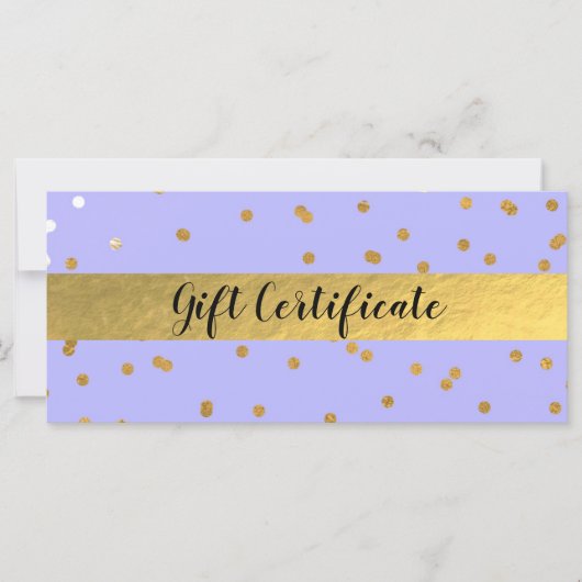Carte Certificat-cadeau de Confetti Purple & Gold Dots G (Devant)