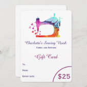 Carte Certificat cadeau de couture d'aquarelle (Devant / Derrière)