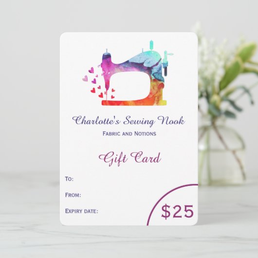 Carte Certificat cadeau de couture d'aquarelle (Debout devant)