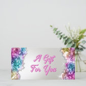 Carte Certificat cadeau de cristaux d'iridescente (Debout devant)