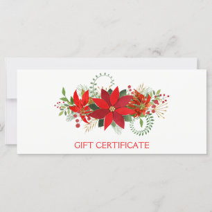 Carte Certificat Cadeau de Fête Poinsettia Rouge d'Hiver