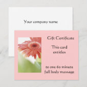 Carte Certificat cadeau de Gerbena rose (Devant / Derrière)