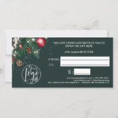 Carte Certificat cadeau de la couronne d'hiver festive (Dos)