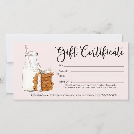 Carte Certificat cadeau de lait et de biscuits de vacanc (Devant)