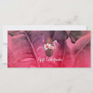 Carte Certificat Cadeau de l'Ananas Pailleté Rose Tropic