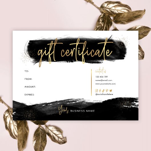Carte Certificat cadeau de logo Black & Gold Chic Salon