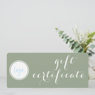 CARTE CERTIFICAT CADEAU DE LOGO D'AFFAIRES VERT SOPHISTI