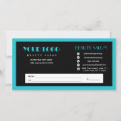 Carte Certificat cadeau de logo de coeur noir et turquoi (Dos)