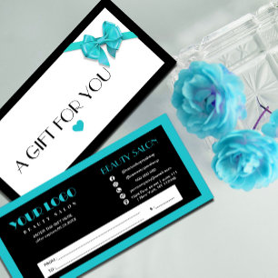 Carte Certificat cadeau de logo de coeur noir et turquoi