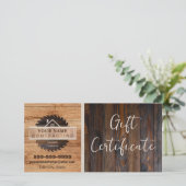 Carte Certificat cadeau de logo de l'entrepreneur rustiq (Debout devant)