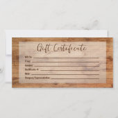 Carte Certificat cadeau de logo de l'entrepreneur rustiq (Dos)