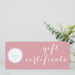CARTE CERTIFICAT CADEAU DE LOGO DE LOGO ROSE ÉLÉGANT