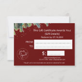 Carte Certificat cadeau de logo de Noël (Dos)