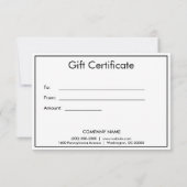 Carte Certificat cadeau de logo d'entreprise (Dos)