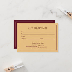 Carte Certificat cadeau de logo d'entreprise de Bourgogn