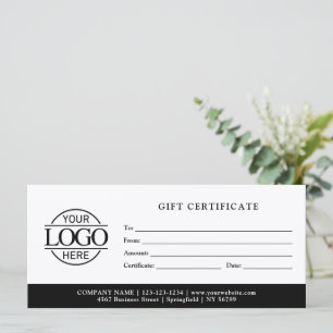 Carte Certificat Cadeau de Logo d'Entreprise Minimaliste
