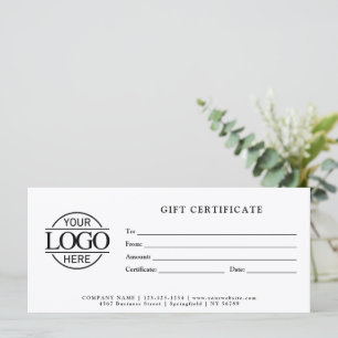 Carte Certificat Cadeau de Logo d'Entreprise Minimaliste