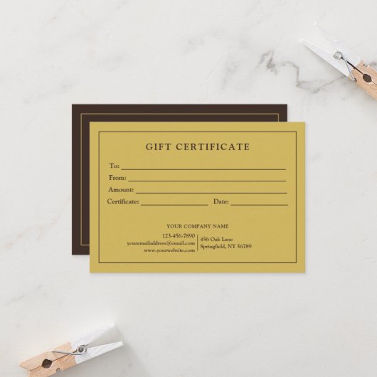 Carte Certificat cadeau de logo d'entreprise simple et m (Devant/Arrière en situation)