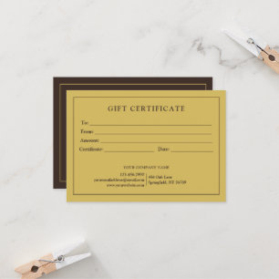 Carte Certificat cadeau de logo d'entreprise simple et m