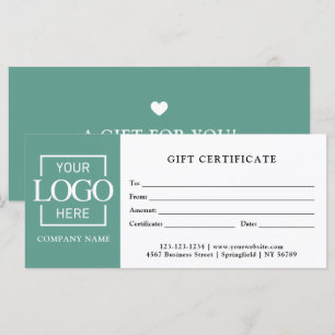 Carte Certificat Cadeau de Logo d'Entreprise Simple Mode