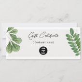 Carte Certificat cadeau de logo Feuille Watercolor (Dos)