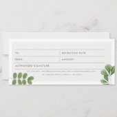 Carte Certificat cadeau de logo Feuille Watercolor (Devant)